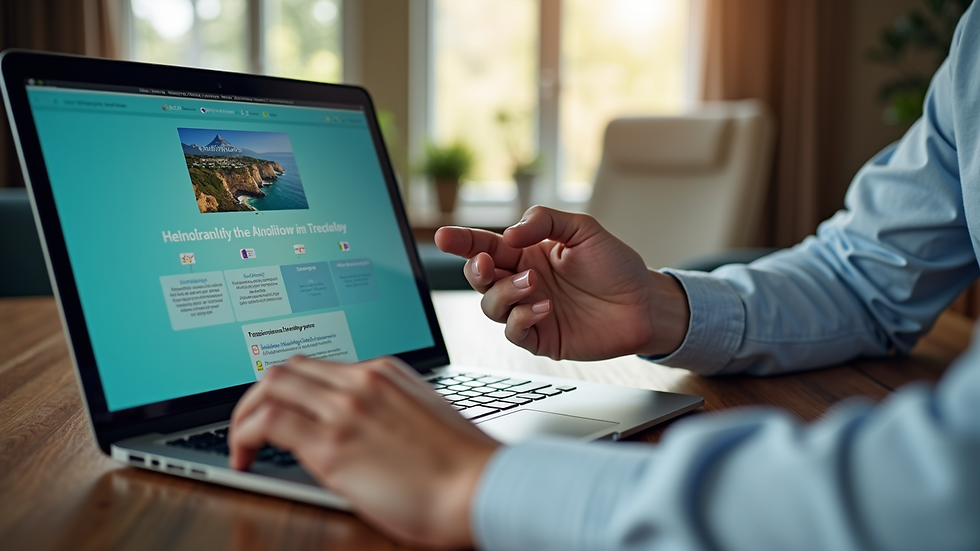 Close-up view of a consultant presenting a tourism strategy on a laptop