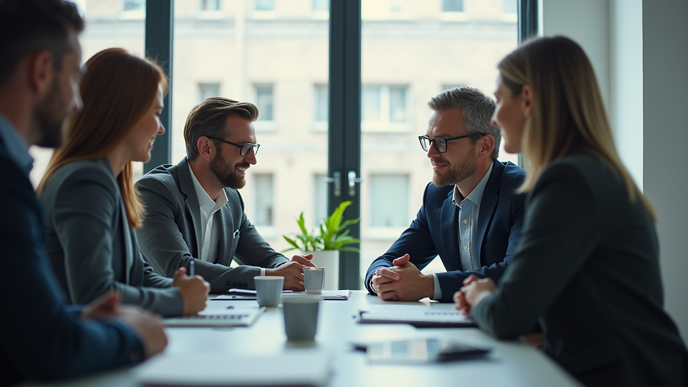 Eye-level view of a team meeting in a modern office