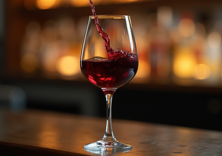 elegant wine glass swirling red wine in modern bar.png