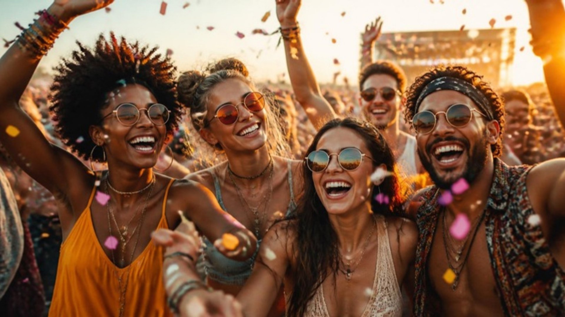 Young friends celebrating at an outdoor festival