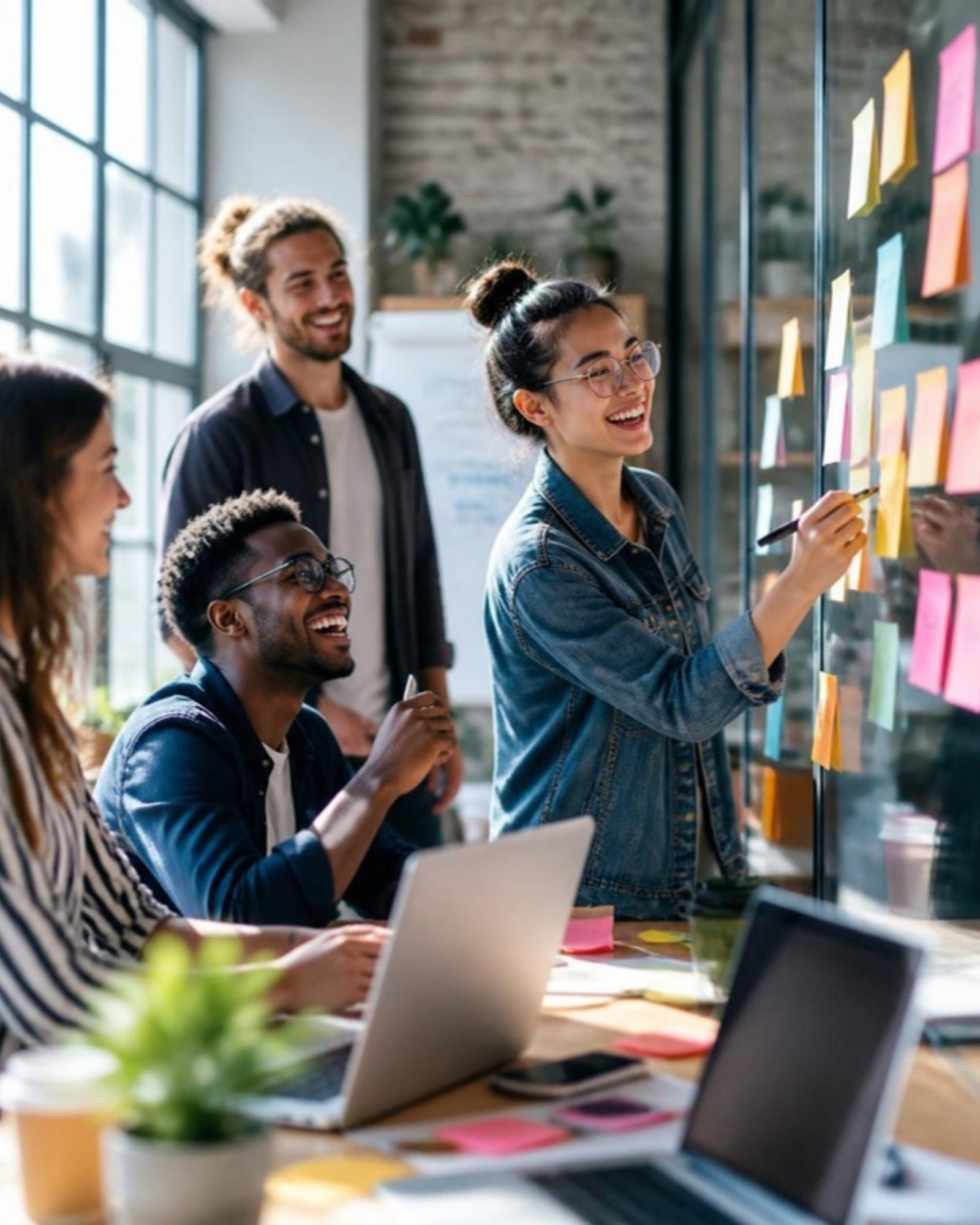 A young team brainstorming in a creative studio