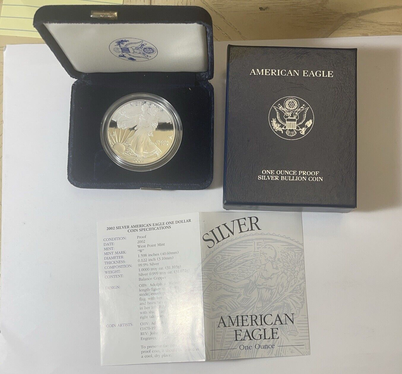 BEAUTIFUL UNITED STATES 2002 - W PROOF SILVER EAGLE DOLLAR