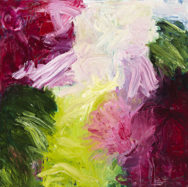 Oil painting, abstract reference to florals in motion