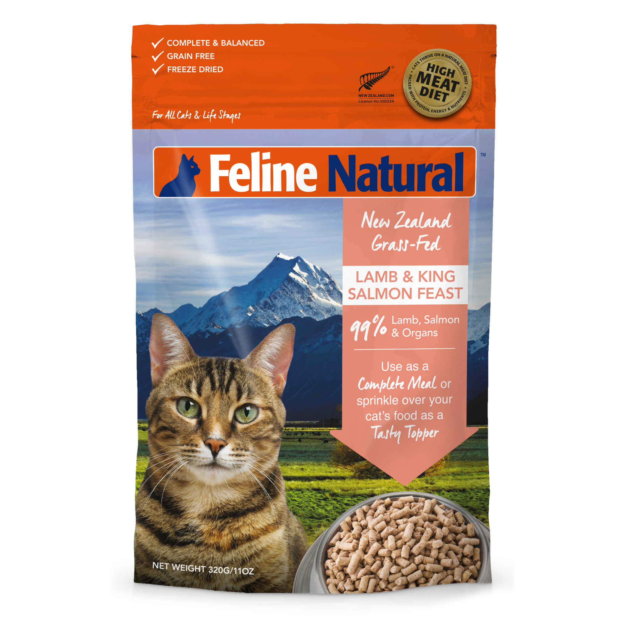 Feline Natural無穀物脫水貓糧 - 羊肉三文魚 320g