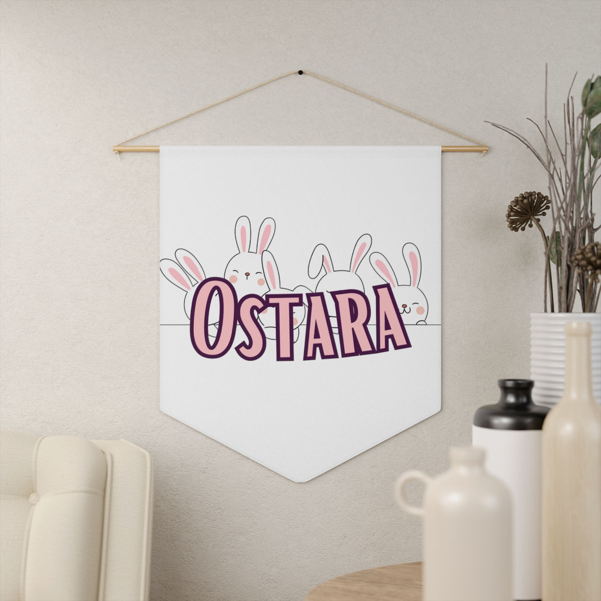 Ostara Bunnies - Pink - Pagan Sabbat Pennant