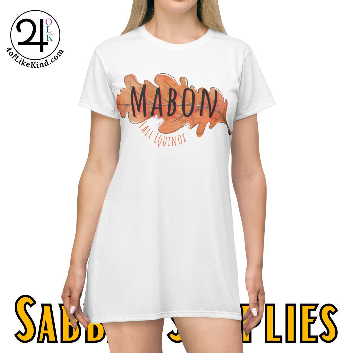 Mabon Fall Equinox - Narrow Oak Leaf- Pagan Fashion T-Shirt Dress