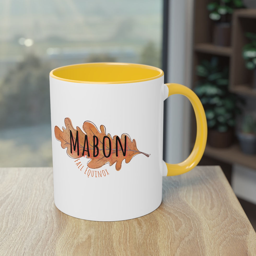 Thumbnail: Mabon Fall Equinox - Narrow Oak Leaf - Two-Tone Pagan Coffee Mug, 11oz