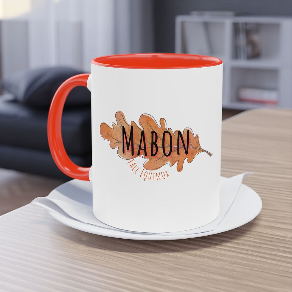 Thumbnail: Mabon Fall Equinox - Narrow Oak Leaf - Two-Tone Pagan Coffee Mug, 11oz