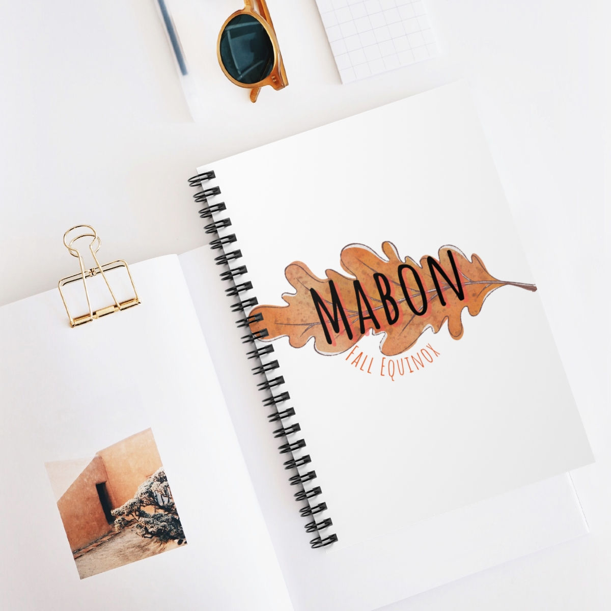 Mabon Fall Equinox - Narrow Oak Leaf - Spiral Notebook Ruled Line