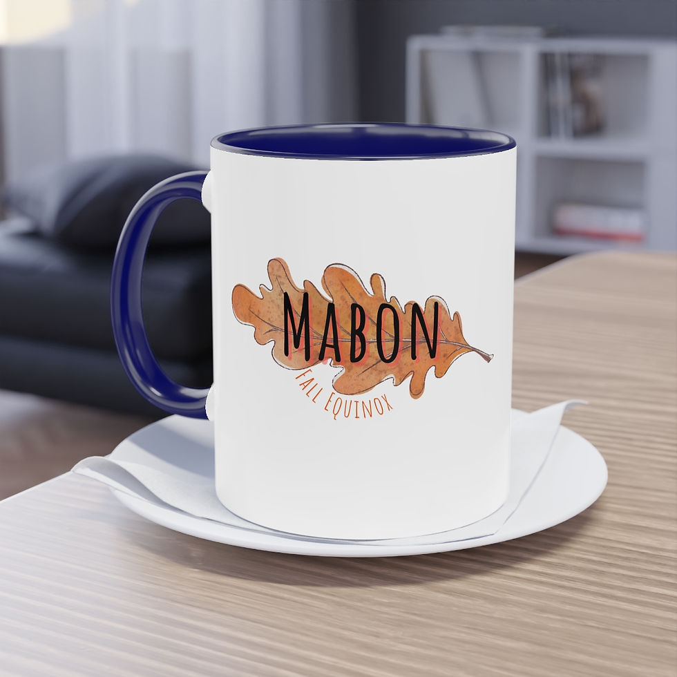 Thumbnail: Mabon Fall Equinox - Narrow Oak Leaf - Two-Tone Pagan Coffee Mug, 11oz
