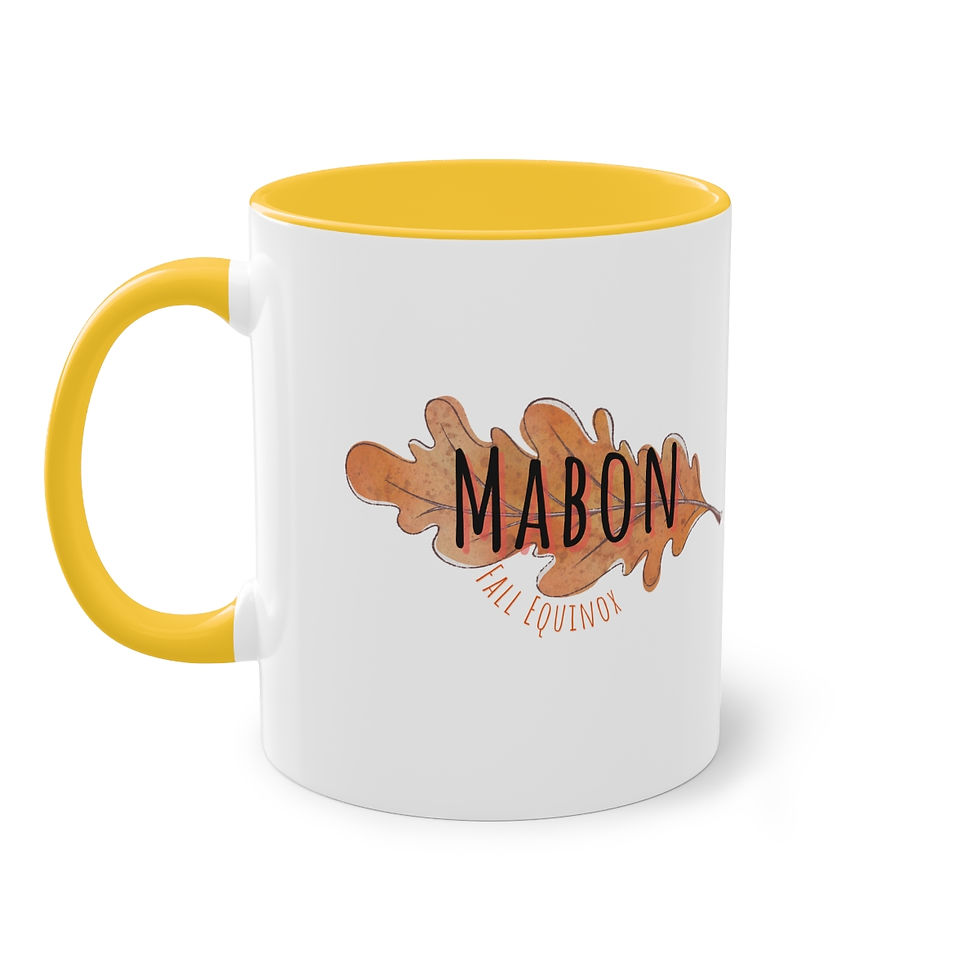 Thumbnail: Mabon Fall Equinox - Narrow Oak Leaf - Two-Tone Pagan Coffee Mug, 11oz
