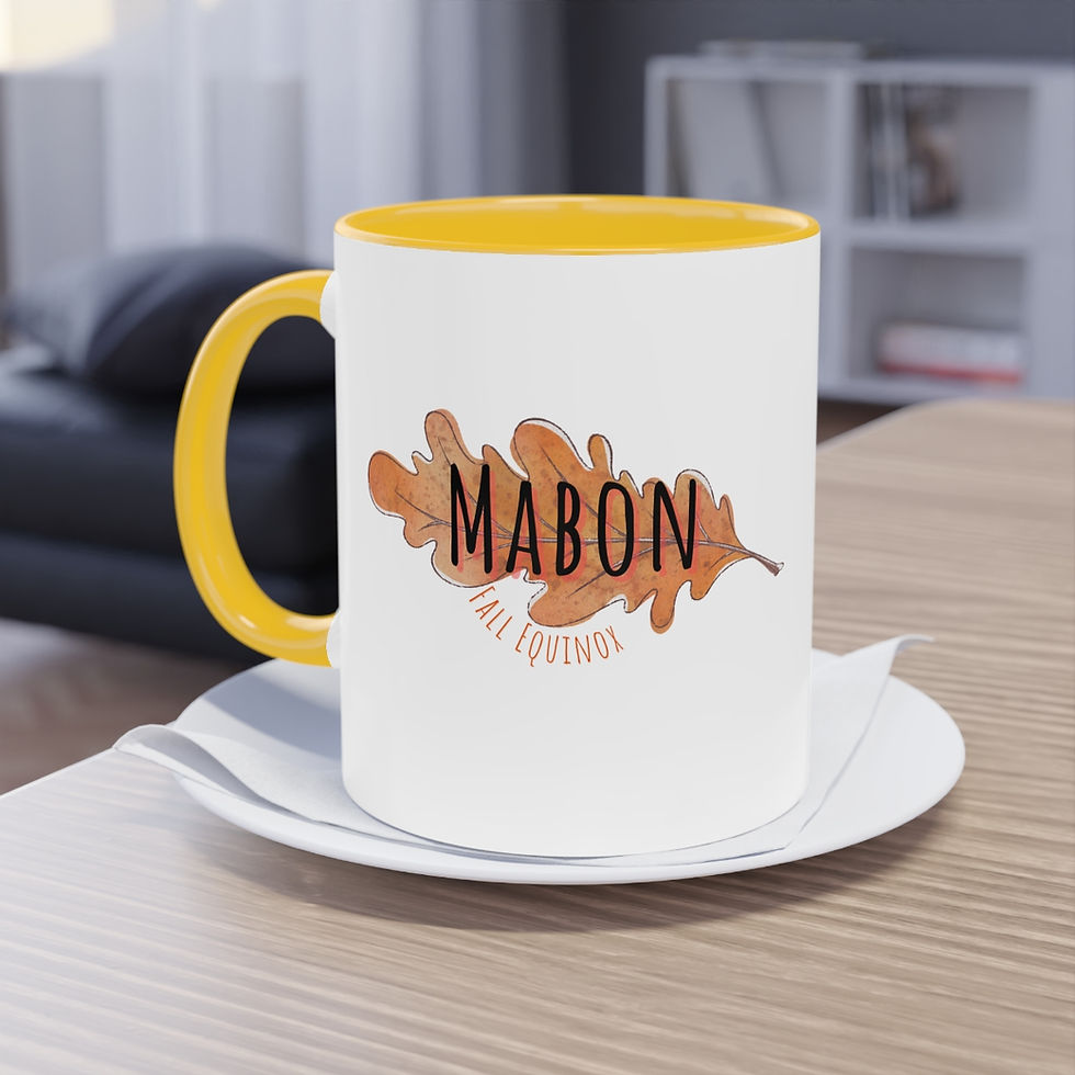 Thumbnail: Mabon Fall Equinox - Narrow Oak Leaf - Two-Tone Pagan Coffee Mug, 11oz