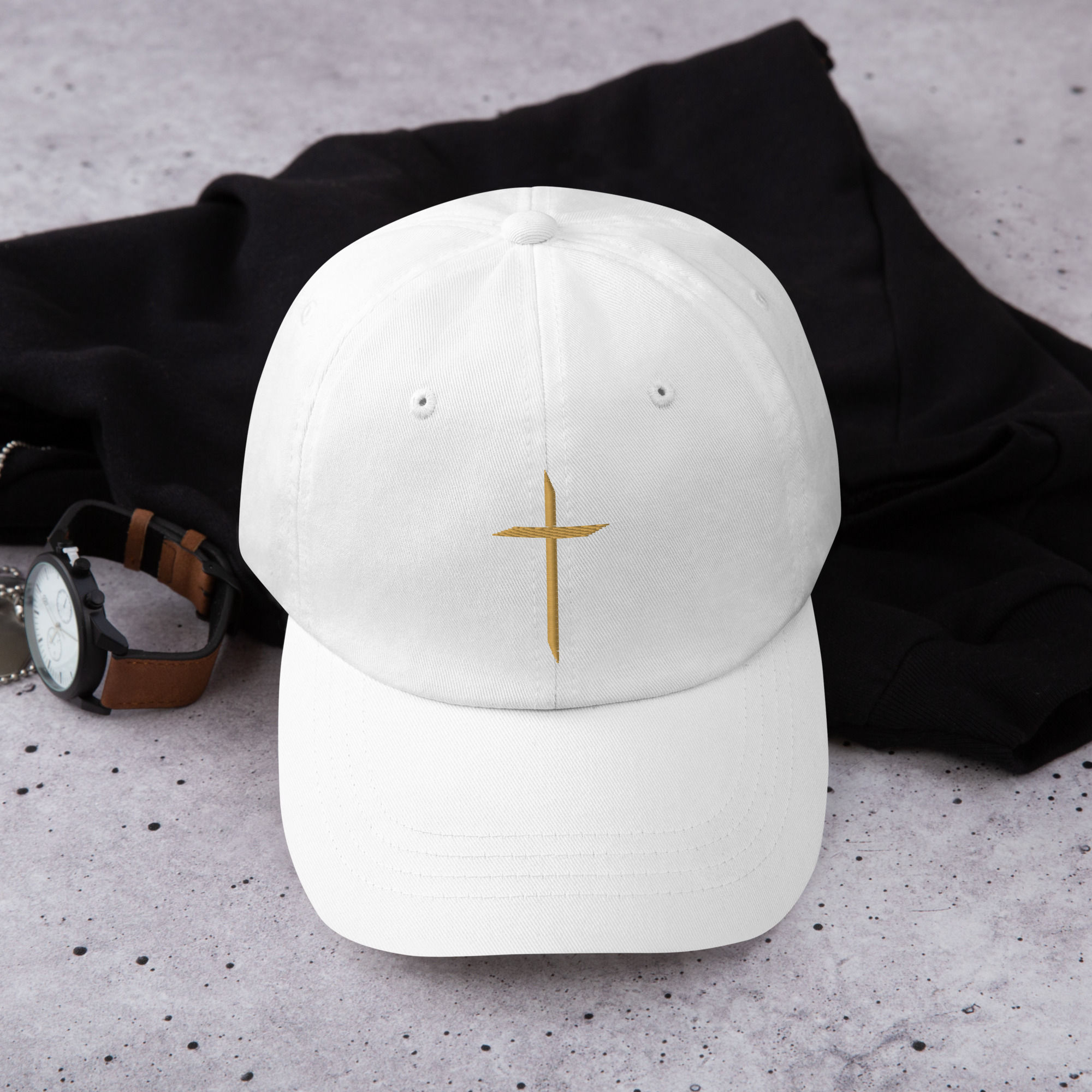 Set Free – Gold Cross Dad Hat (Embroidered)