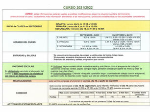 Avisos inicio curso 2021/2022
