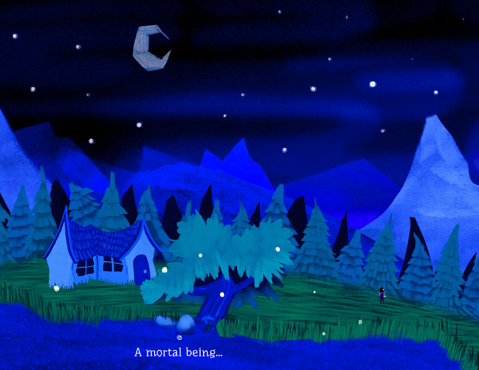 Illustration of nighttime mountain valley