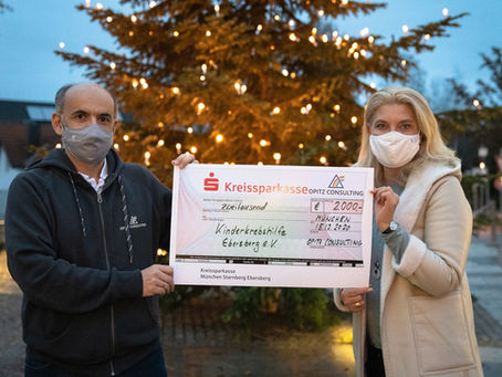 OPITZ CONSULTING unterstützt die Kinderkrebshilfe Ebersberg e.V. mit tollen 2.000 €