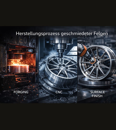 Herstellungsprozess geschmiedeter Felgen mit Schmieden, CNC Bearbeitung und Oberflächenfinish