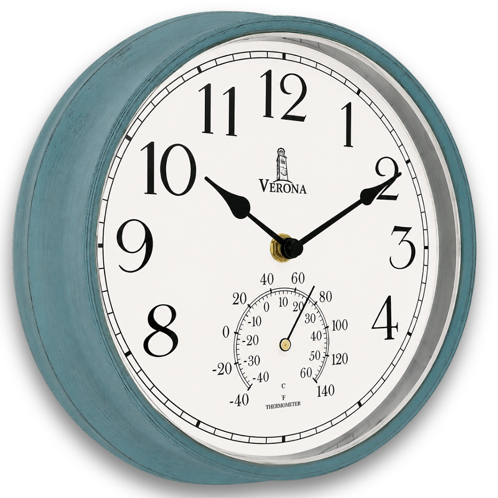 Thumbnail: Outdoor Clocks for Patio Waterproof with Thermometer — Teal 9.5 Inch
