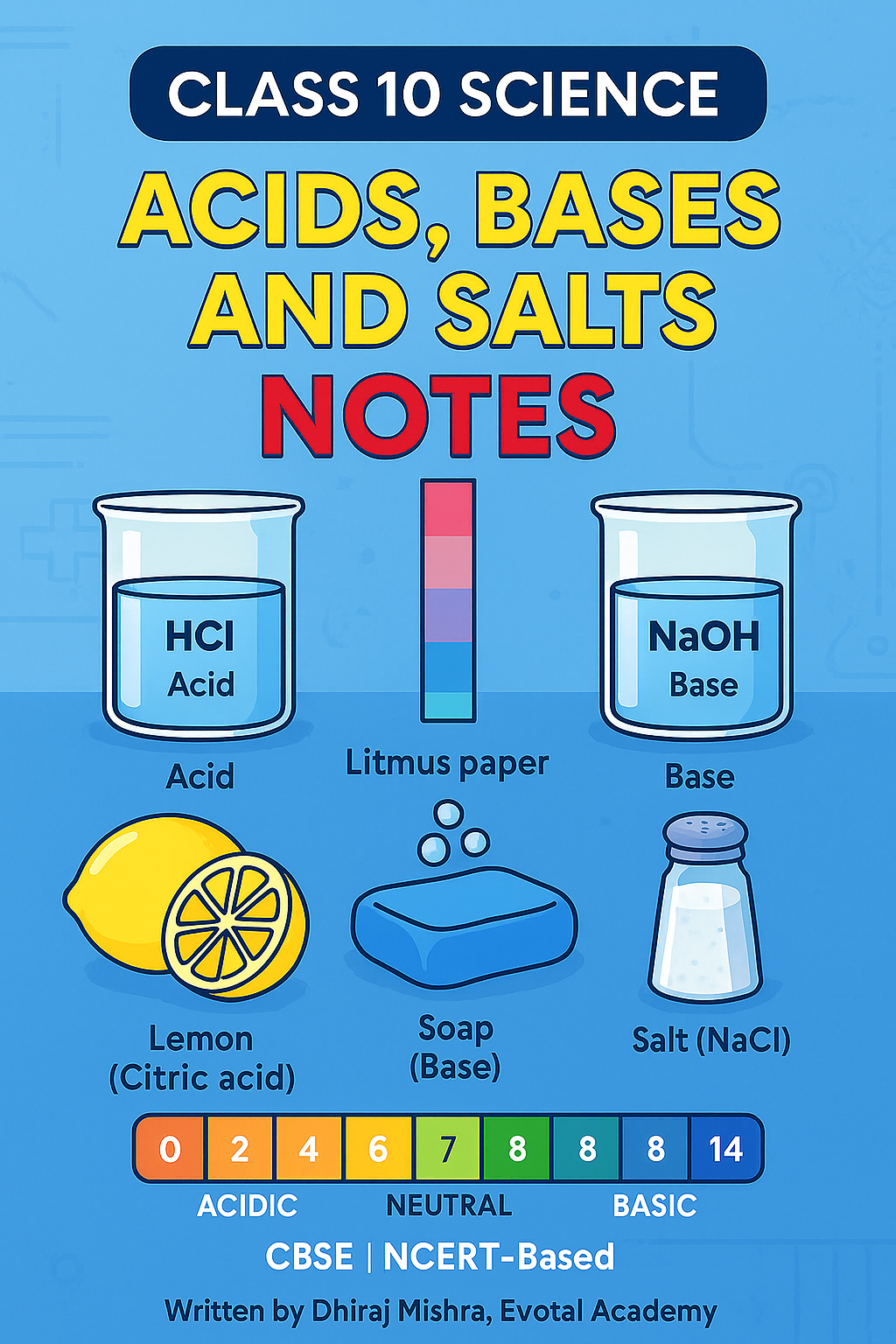 Class 10 Science Chapter 2 Notes Cover – Acids, Bases and Salts by Evotal Academy