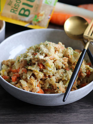 Risotto aux légumes et parmesan végétal
