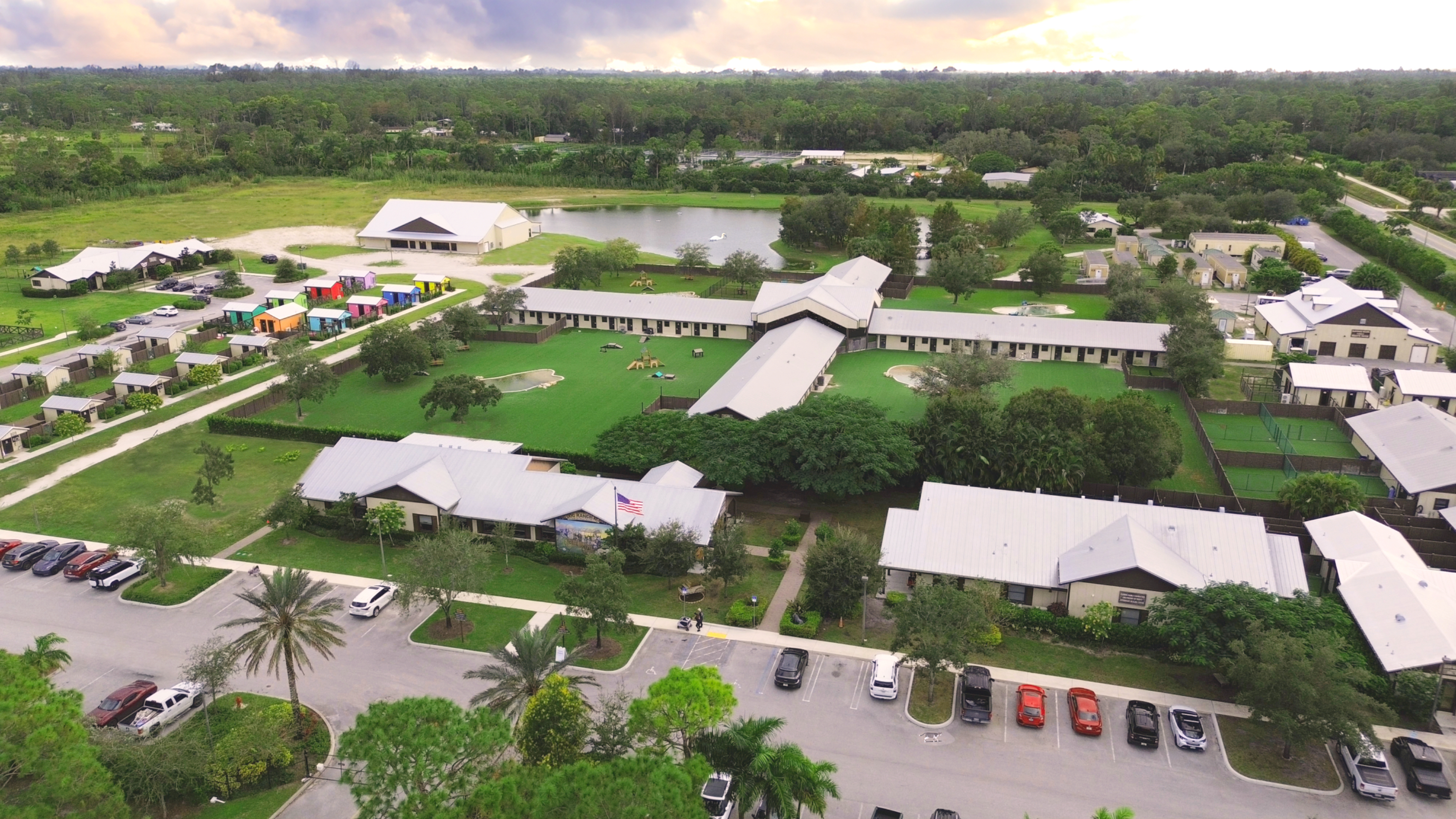 Aerial view of the 33-acre Big Dog Ranch Rescue campus