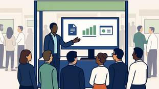 An exhibitor at a conference showing automation software