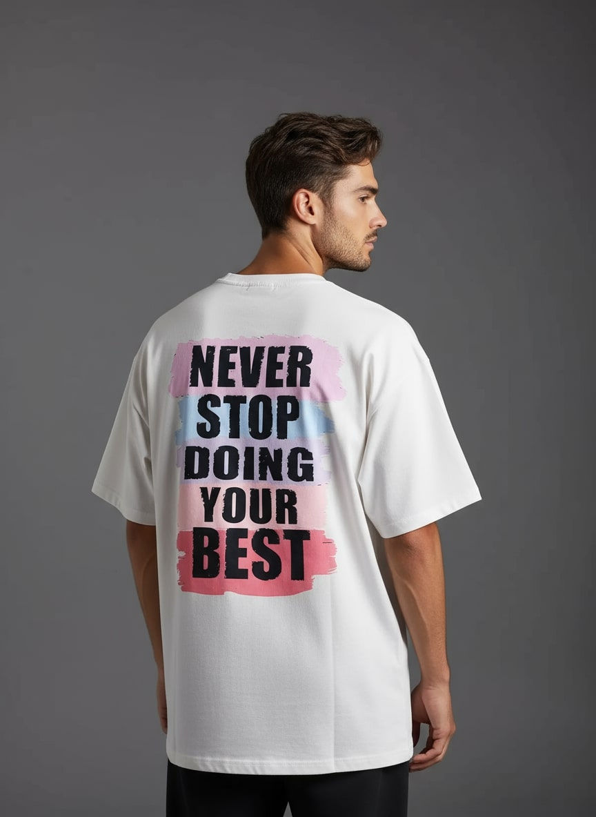 Thumbnail: White Oversized French Terry Crew Neck Printed T-Shirt