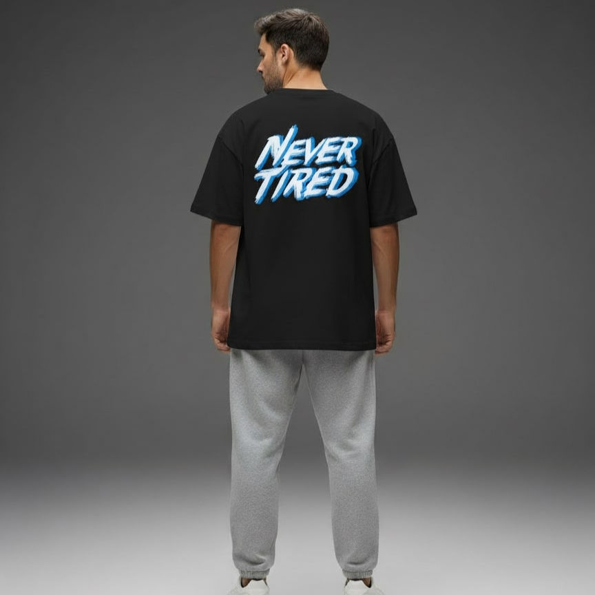 Thumbnail: Black Oversized French Terry Crew Neck Printed T-Shirt