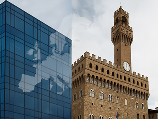 Confronto tra sede legale estera e sede effettiva in Italia: immagine simbolica dell’esterovestizione e della libertà di stabilimento delle imprese europee.