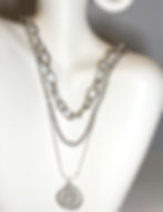 Thumbnail: Silver stainless steel triple necklace set/snake chain & swirl pendant