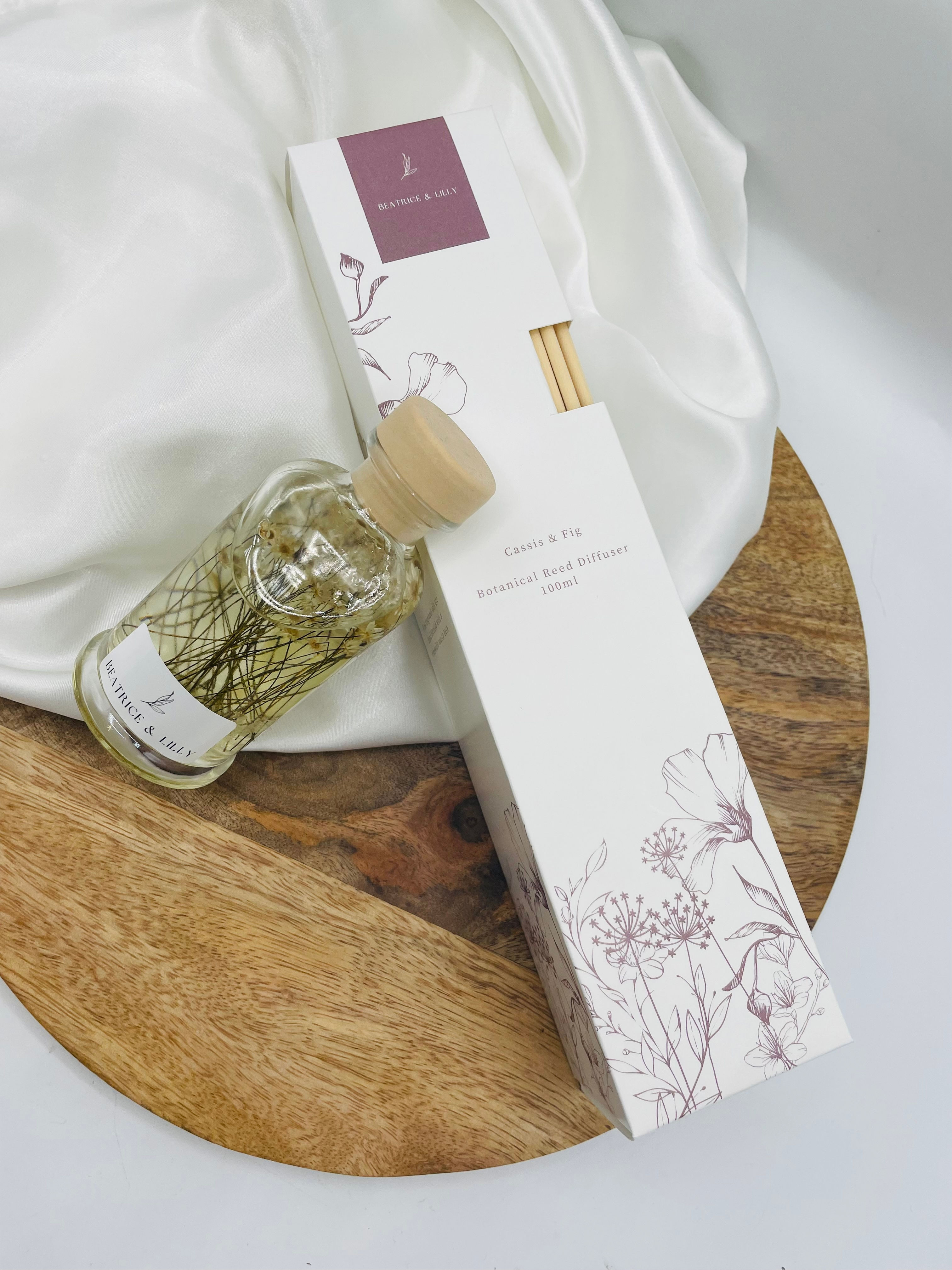 Cassis & Fig Botanical Reed Diffuser in a luxury branded gift box, 100ml