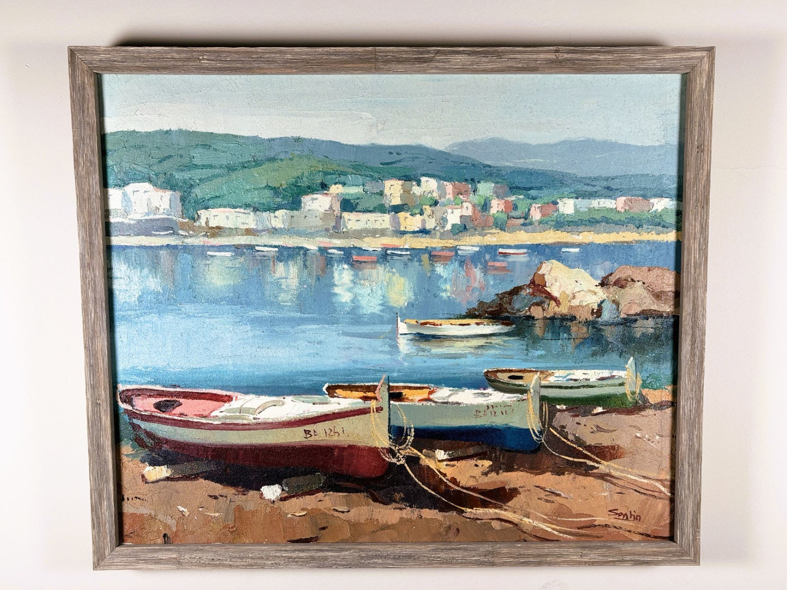 Boats in a Mediterranean Harbor by L. Santin