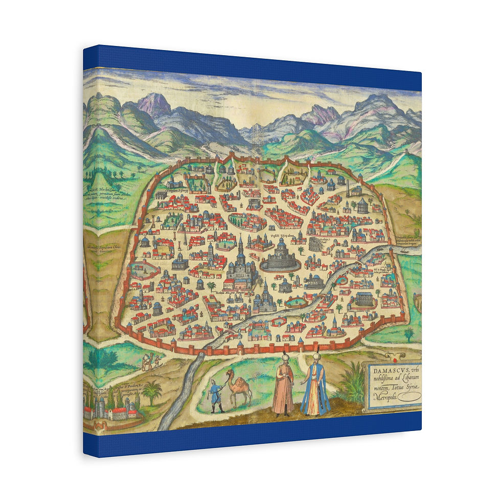 Thumbnail: Antique Damascus Syria Birdseye City Map Matte Canvas