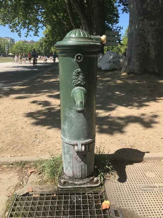 Picture of a green water fountain in Annecy.
