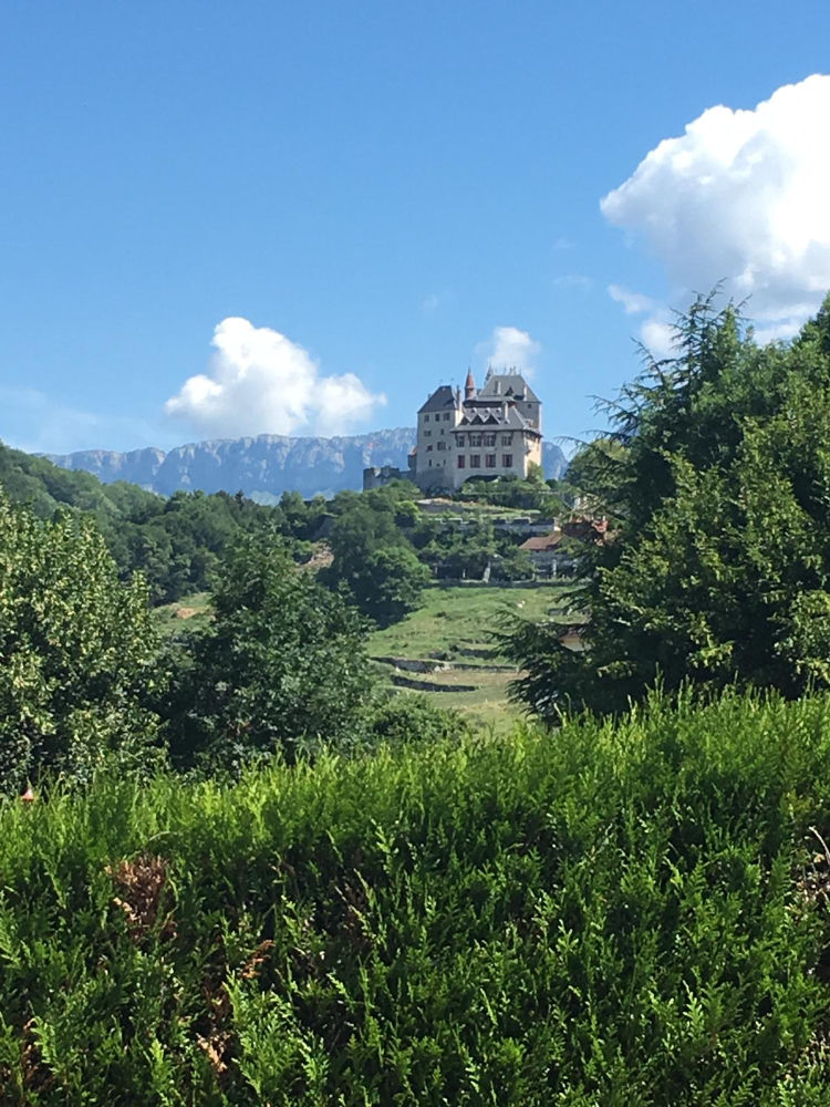 The Cháteau of Menthon St Bernard, Annecy with it's vineyards on a sunny day.