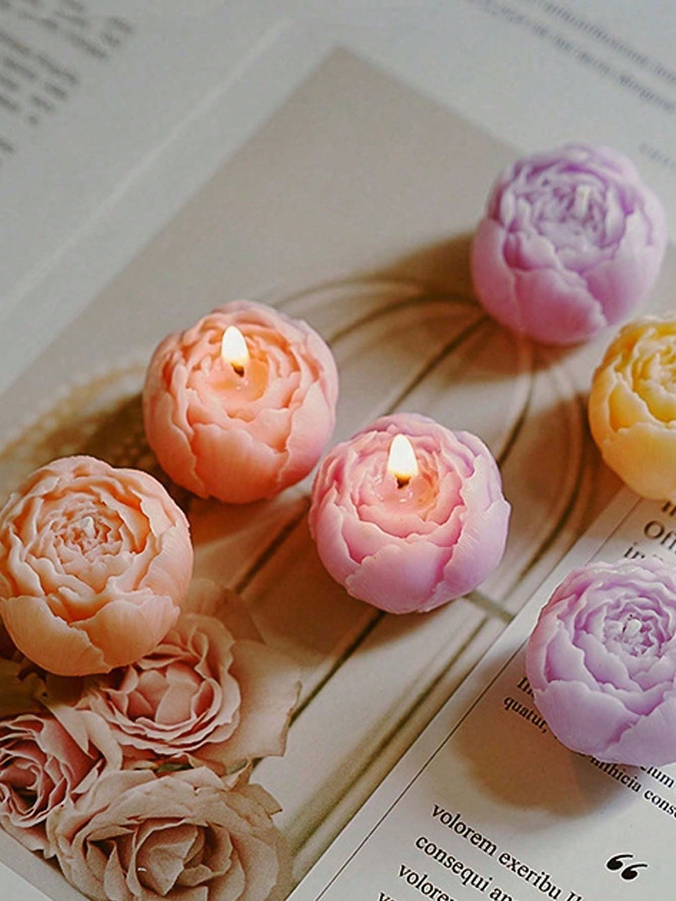 Miniature : Coffret 4 Bougies Artisanales Parfum Rose | Bouquet et Décoration 