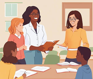 white female teacher mentoring a diverse