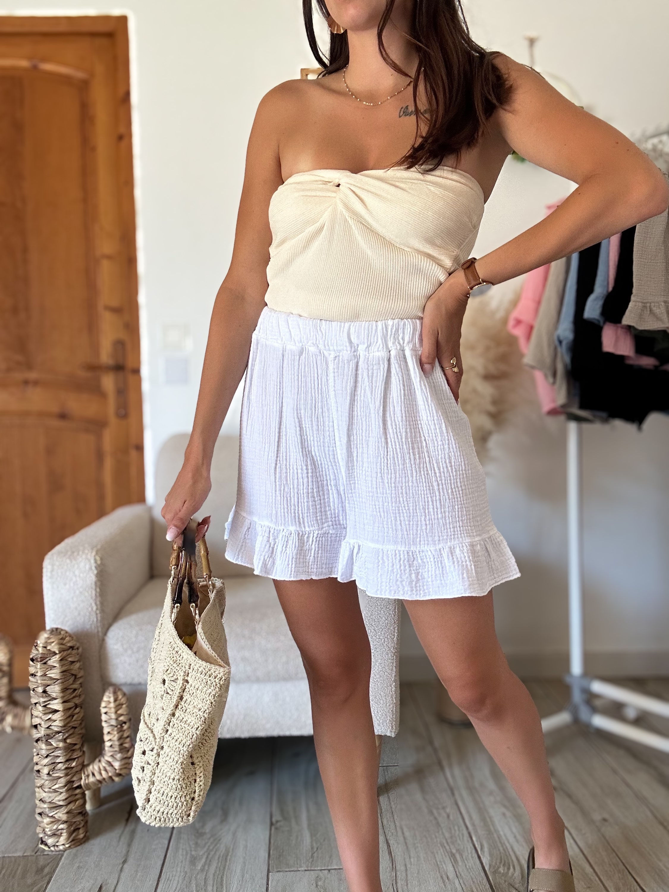 SHORT GAZE DE COTON BLANC