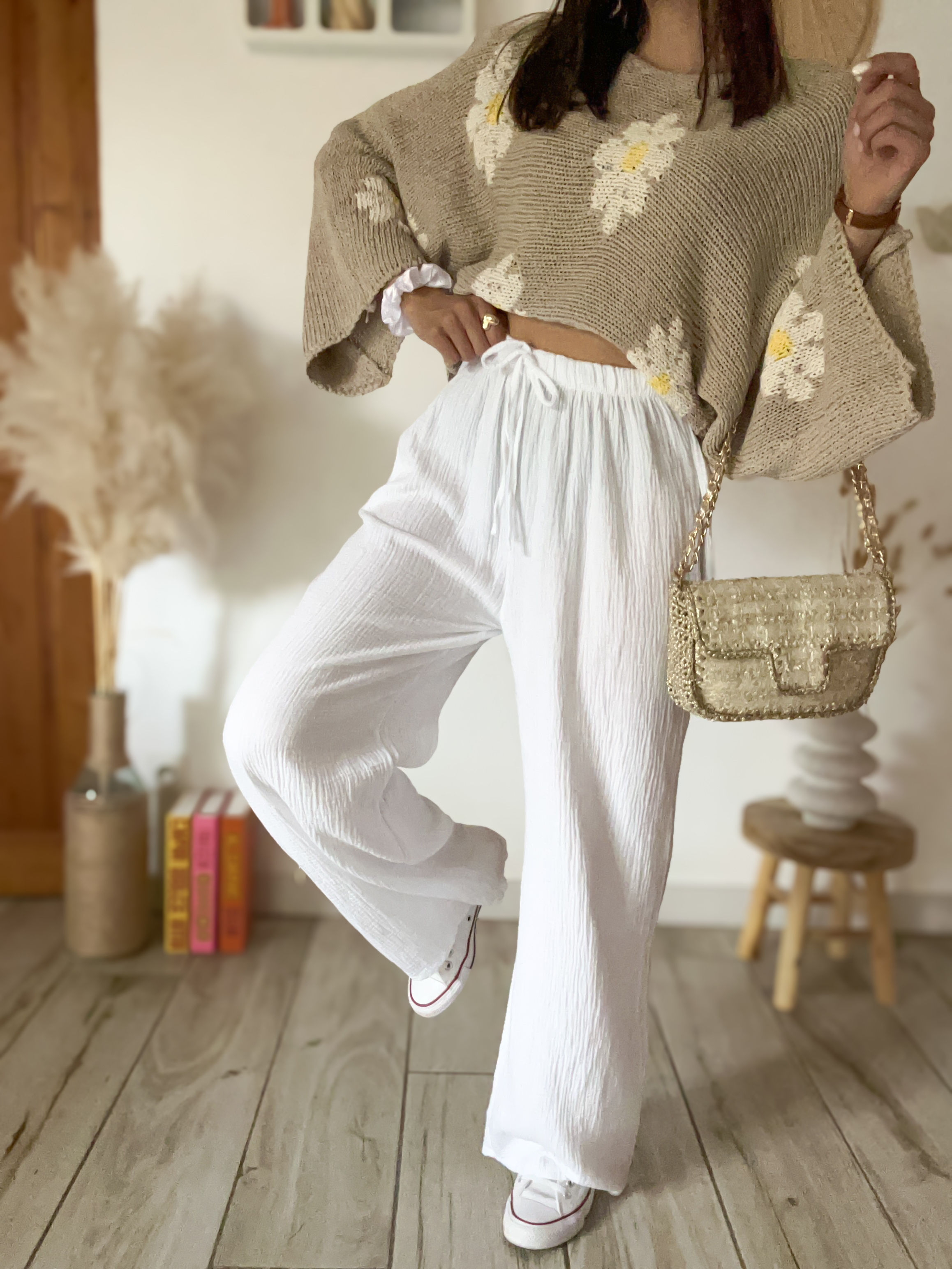 PANTALON GAZE DE COTON BLANC - DONA  