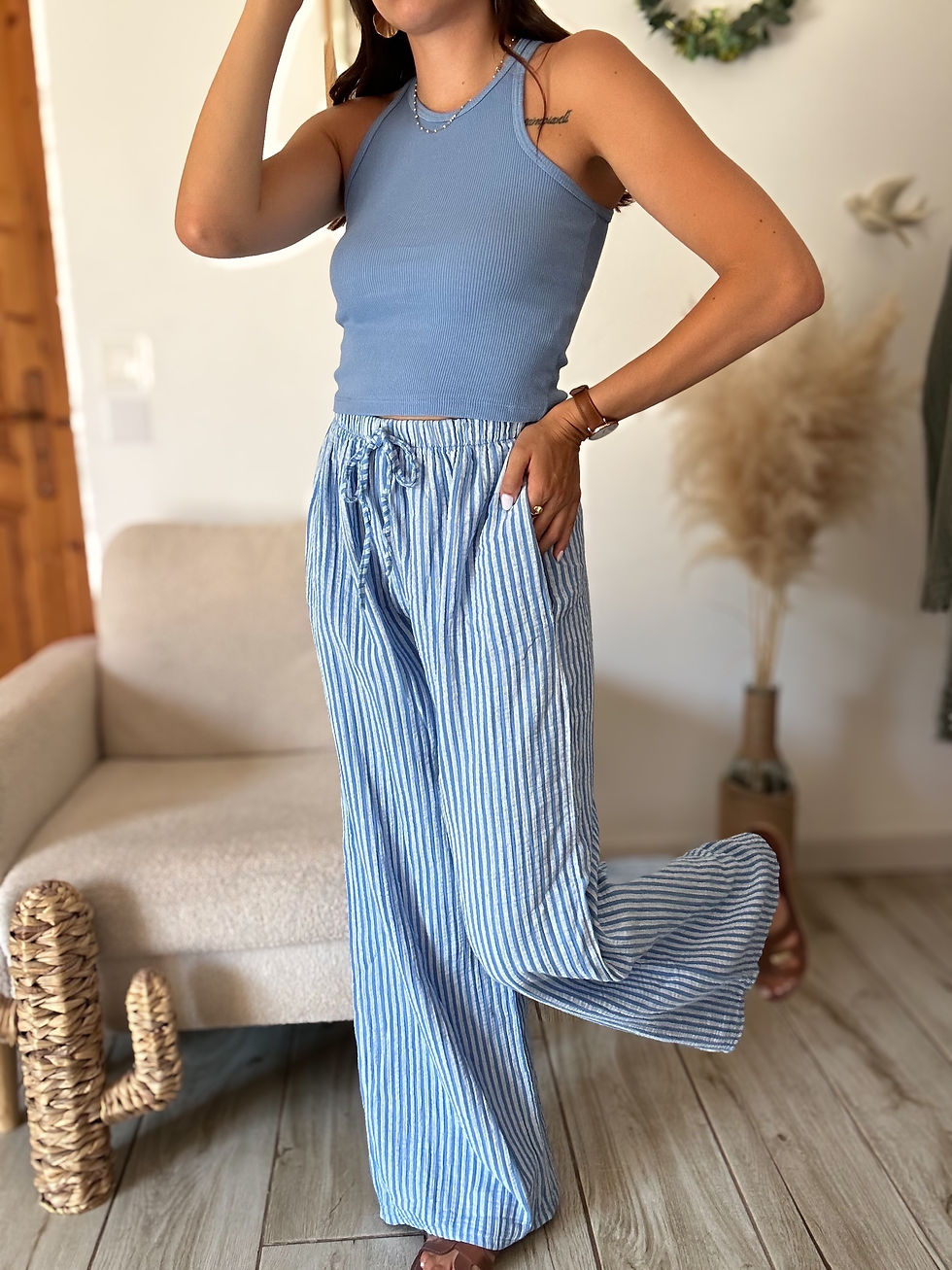 Miniaturbild: Pantalon gaze de coton rayures bleu
