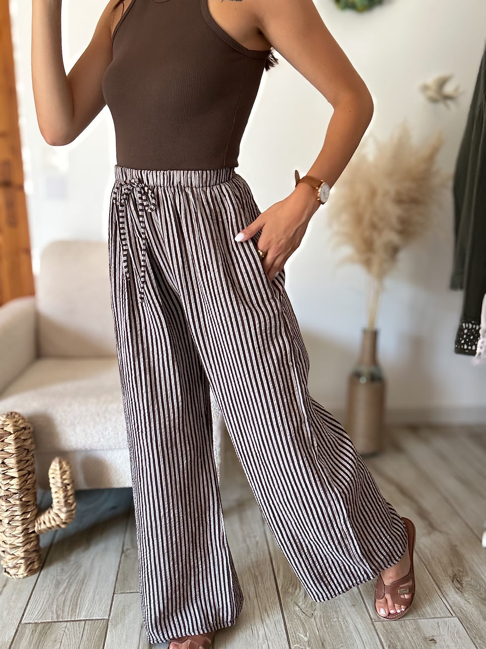 Miniaturbild: Pantalon gaze de coton rayures marron