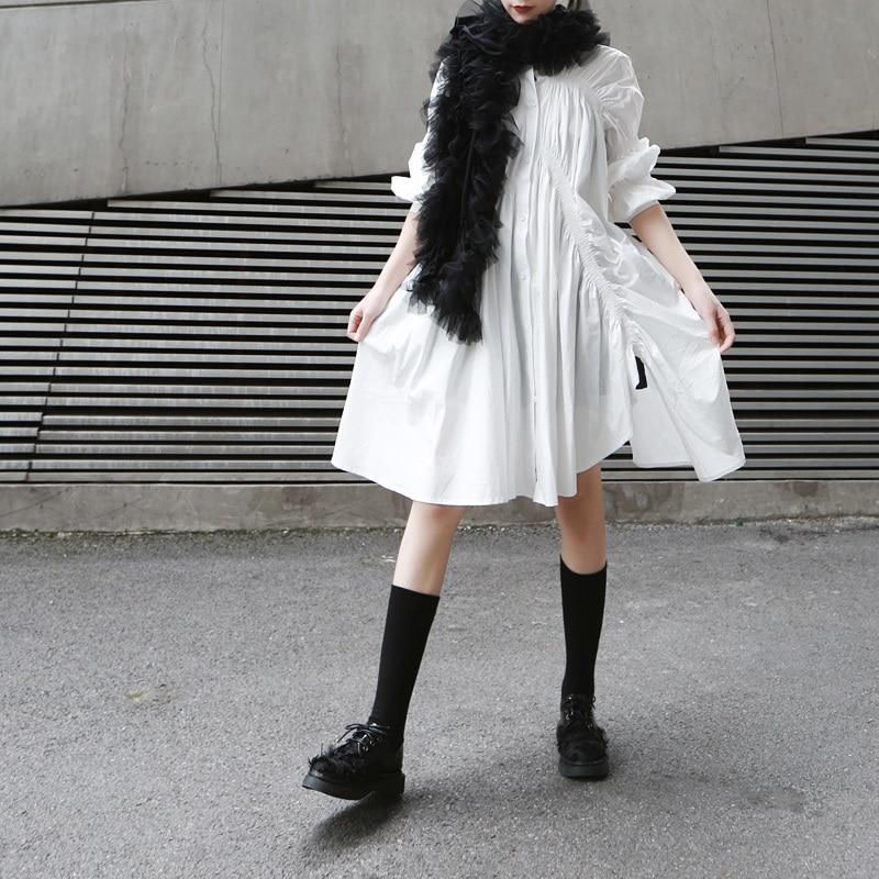 Thumbnail: "Kiara" Long Sleeve Pleated Shirt Dress - White