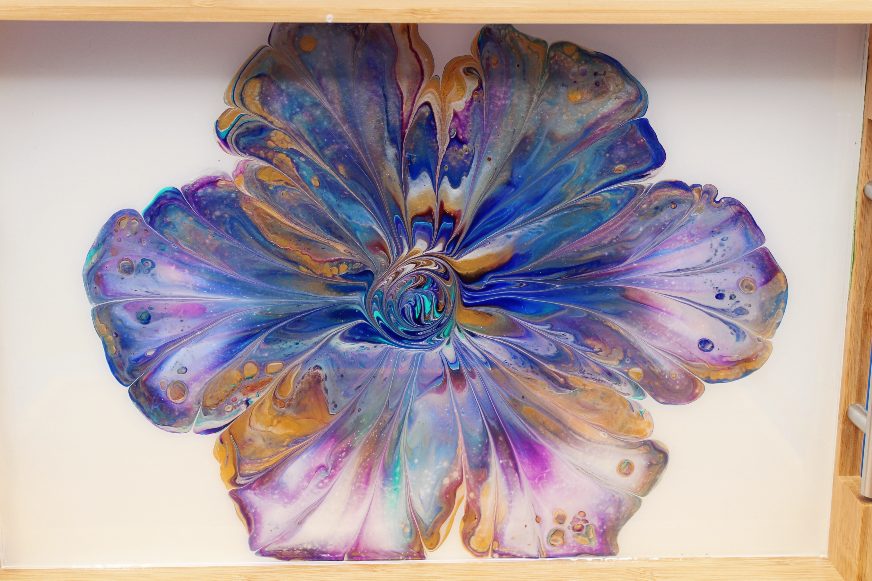 Multicolor floral bamboo serving tray, small.