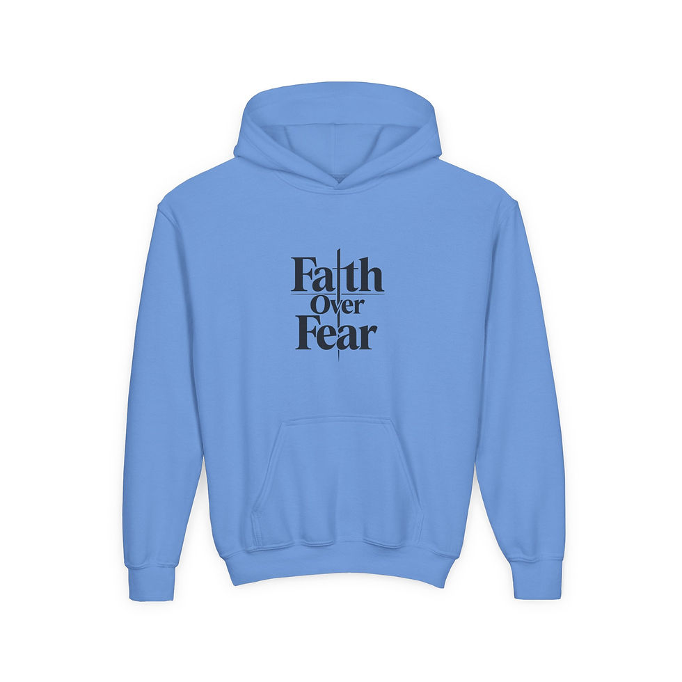 Thumbnail: Youth Hoodie - "Faith Over Fear" Inspirational Pullover (YKC UK Back Logo)