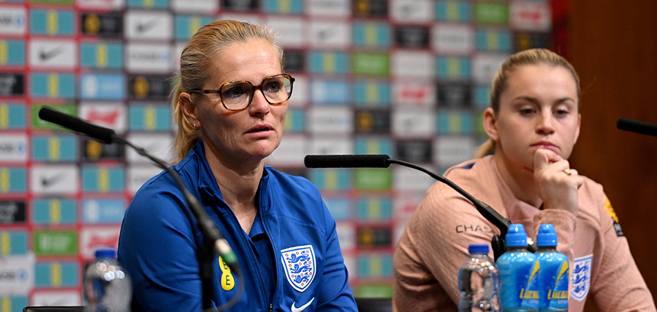 Sarina Wiegman and Alessia Russo at the press conference today (Source: England)