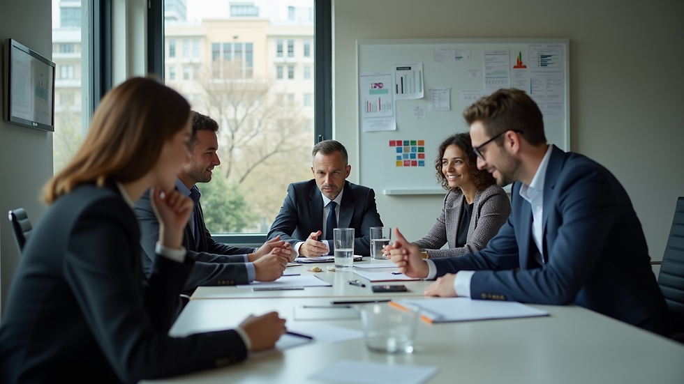 Eye-level view of a business team discussing risk management strategies