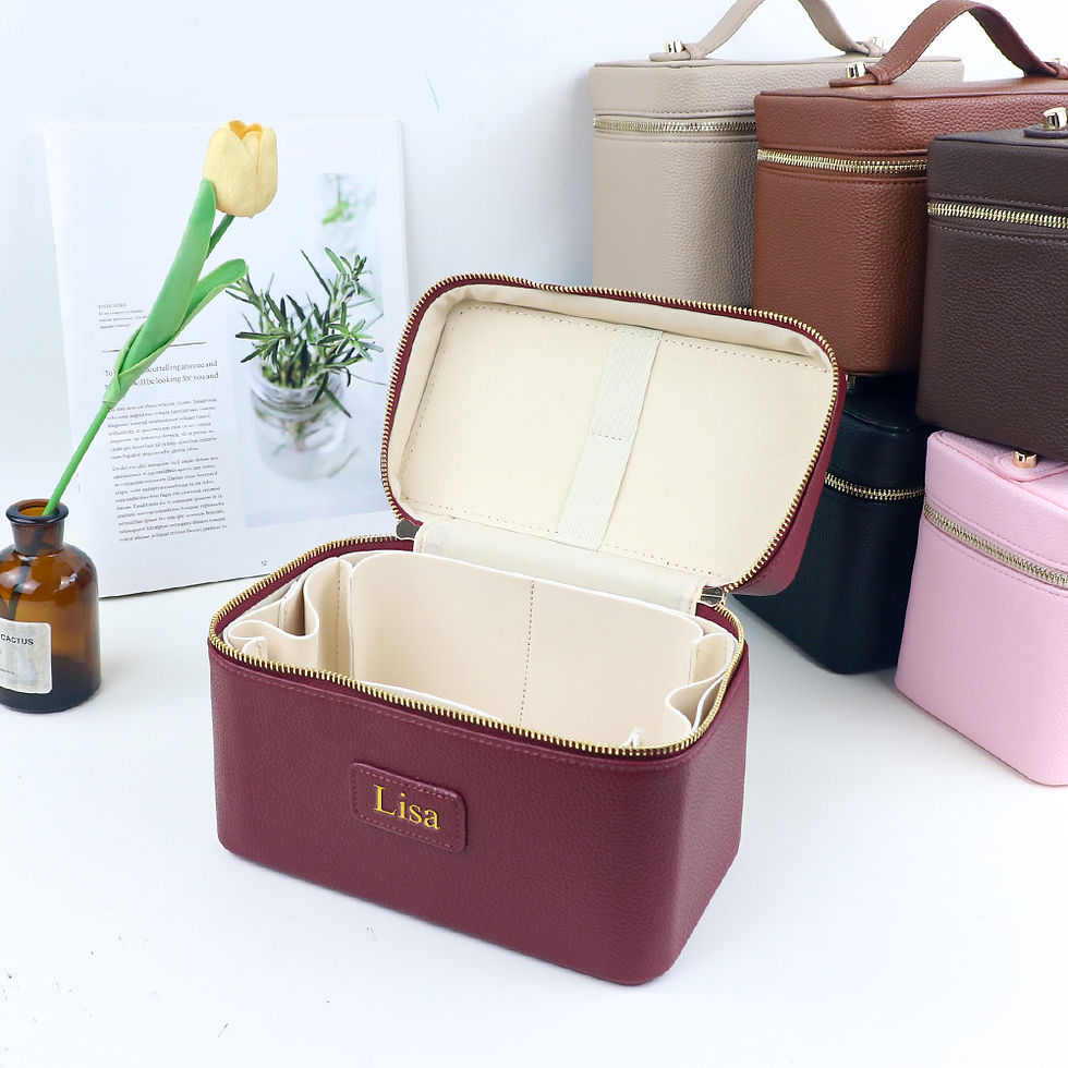 Thumbnail: Leather cosmetic bag with compartments