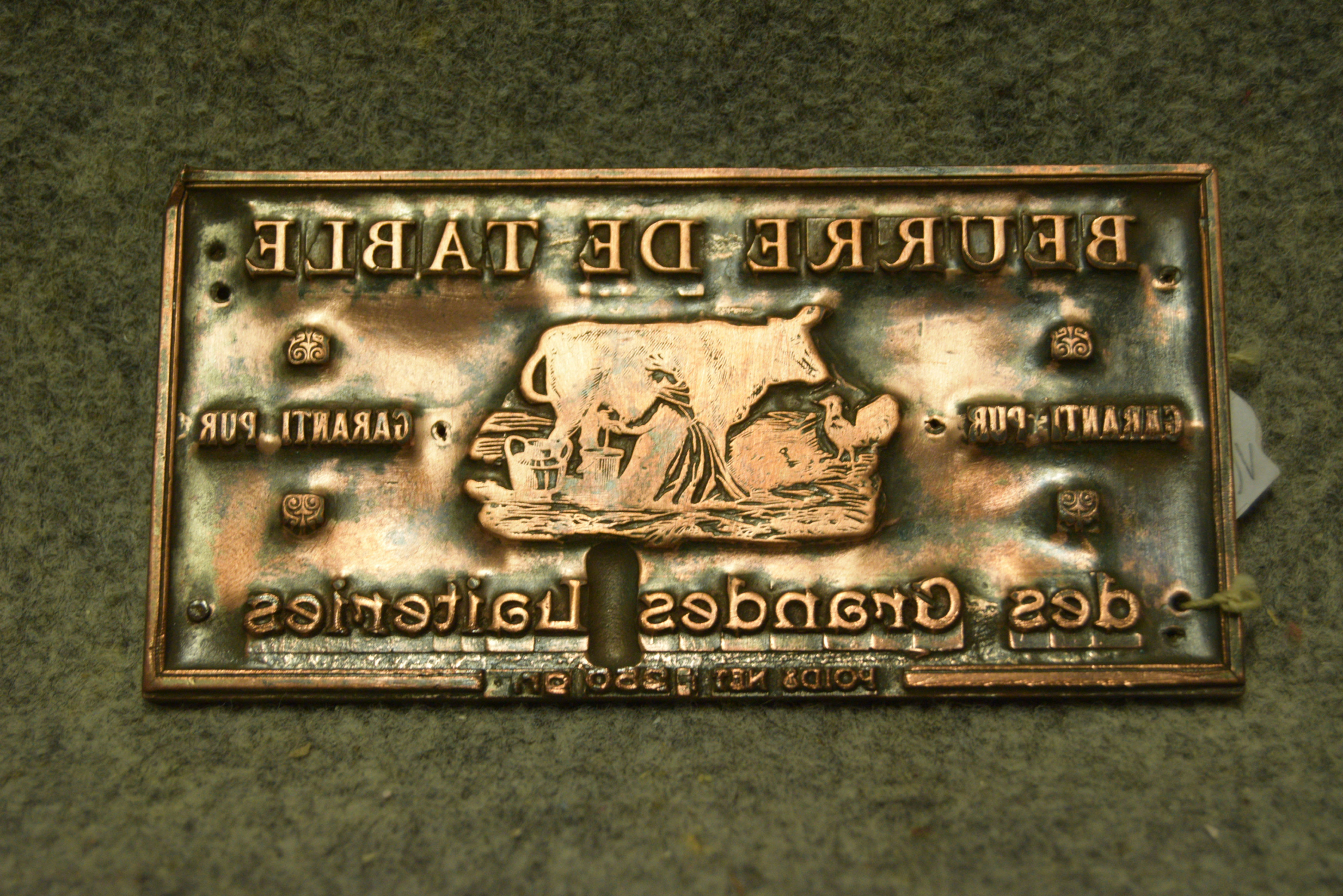 Plaque d'imprimerie pour papier à beurre