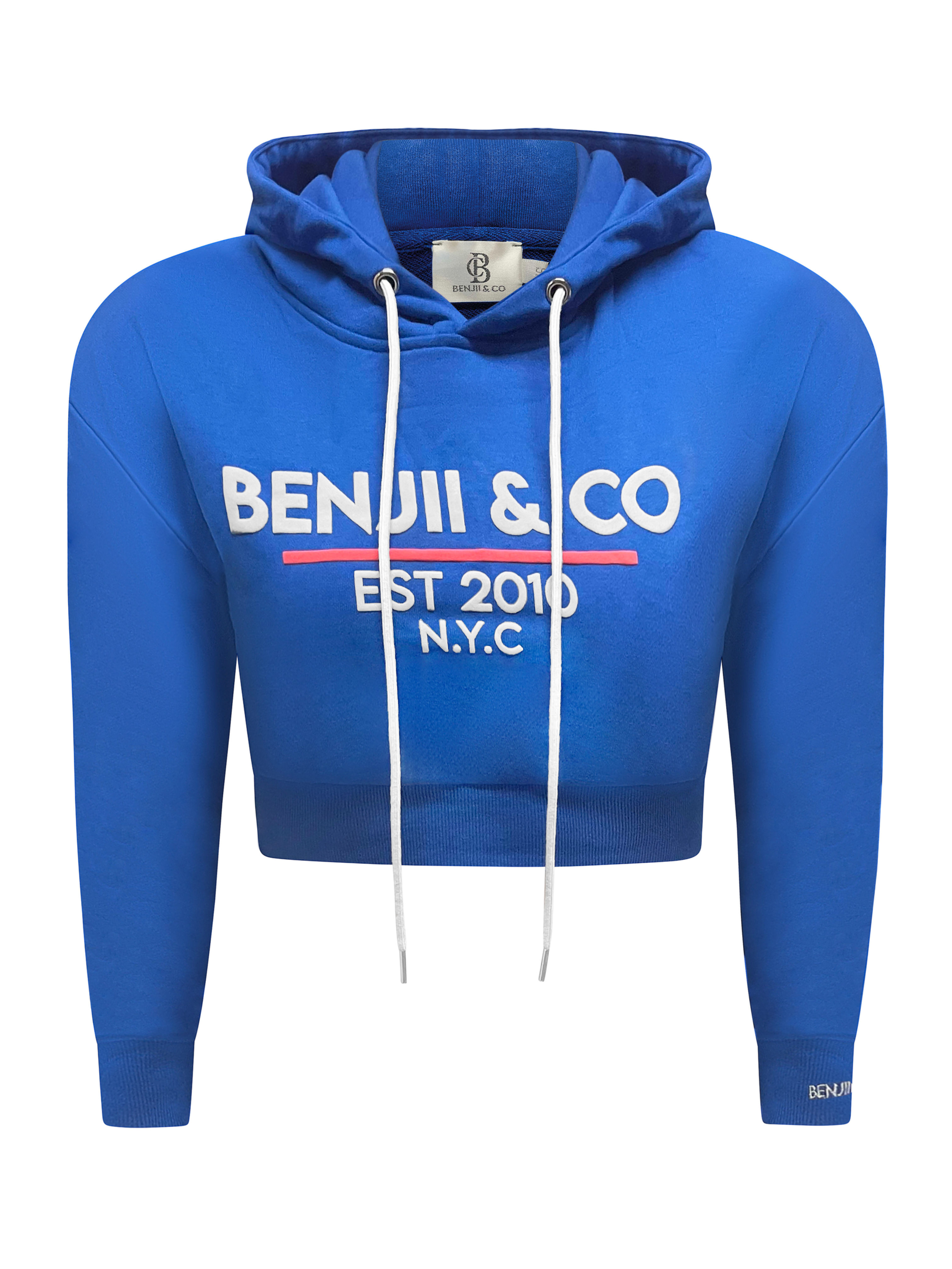 Signature Red Line Cropped Hoodie-Blue