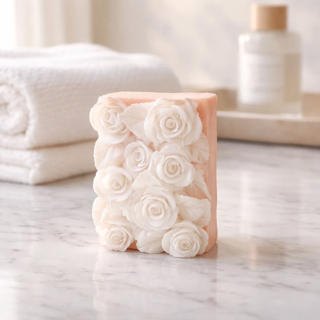 🌹 Elegant Square Rose Impression Goat Milk Soap